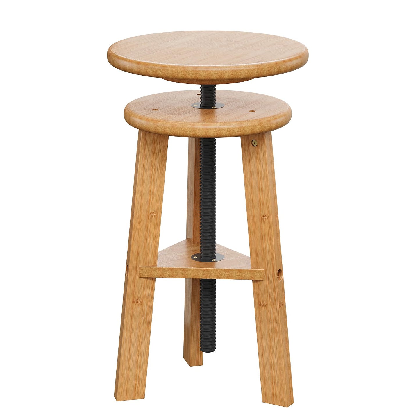 Trironsun Adjustable Height Bamboo Drafting Stool with Canvas Padded Seat 19"–26" Swivel Drafting Chair for Drawing, Painting, Office, Kitchen, or Home Studio Natural Finish