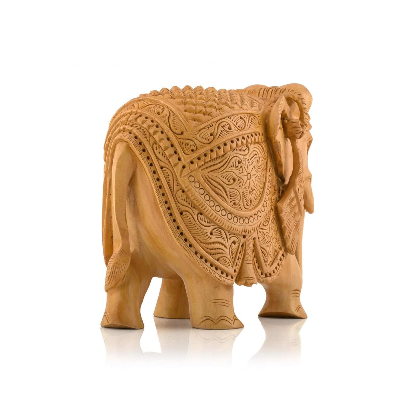 KANASU VALUE STORE Handcrafted Wooden Elephant Statue – Intricately Carved Kadam Wood Figurine – Lucky Vastu Elephant Sculpture – Home & Office Décor Showpiece – Art & Collectible Gift (6 Inches)