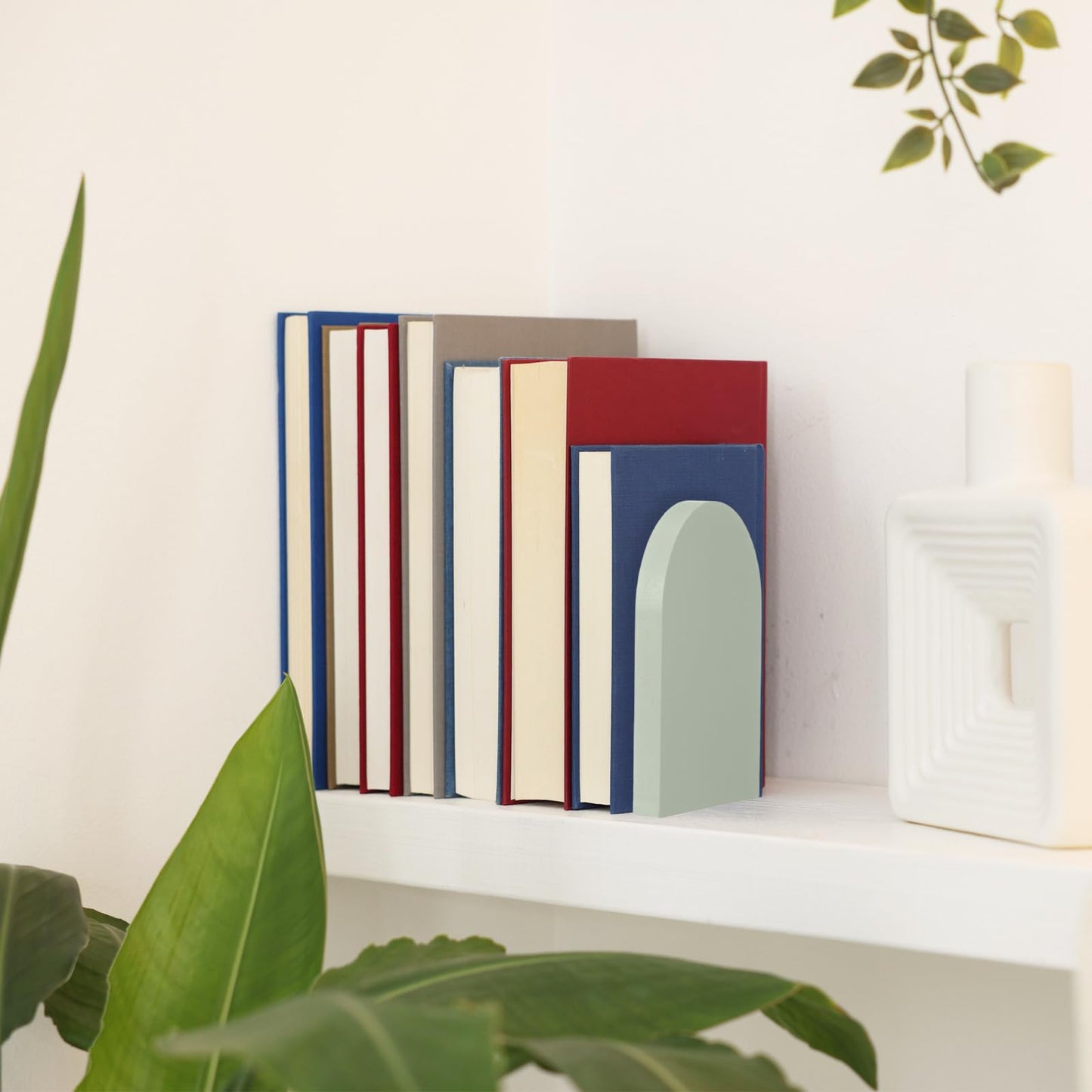Honoson 4 Pcs Boho Wood Bookends Back to School Sage Green Wooden Book Stands Decorative Non Skid Book Stoppers for Books Cds Videos Albums Office Desktop Shelves(Green)