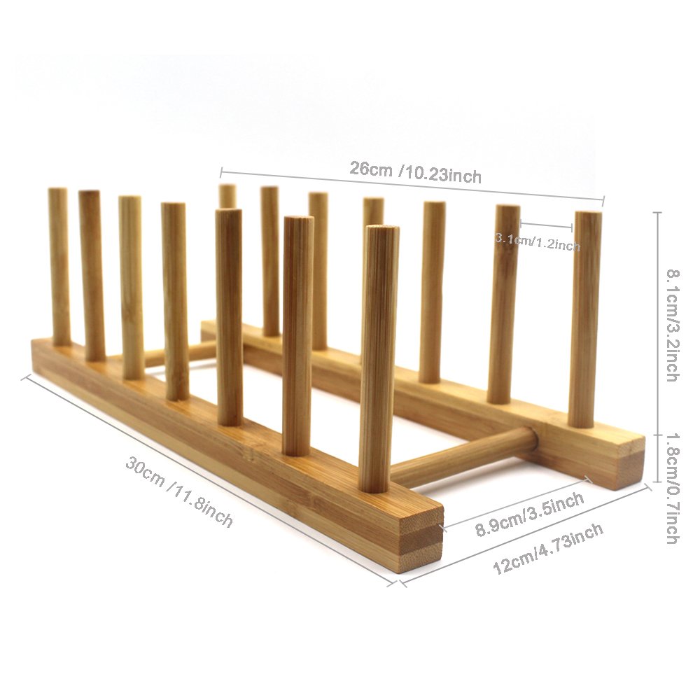 INNERNEED Bamboo Wooden Plate Racks Dish Stand Holder Kitchen Storage Cabinet Organizer for Dish/Plate/Bowl/Cup/Pot Lid/Cutting Board (Pack of 4)