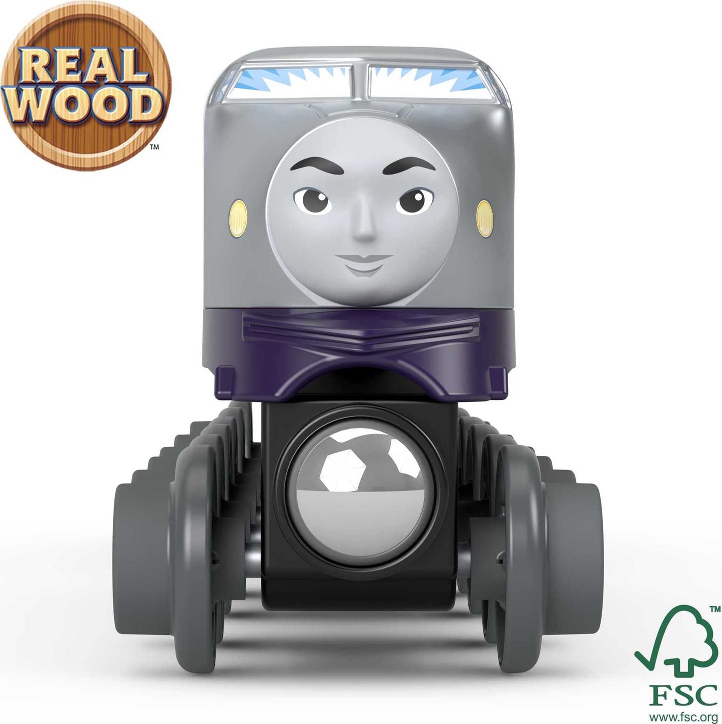 Thomas & Friends Wooden Railway, Kenji Engine and Coal Car, push-along train made from sustainably sourced wood for kids 2 years and up
