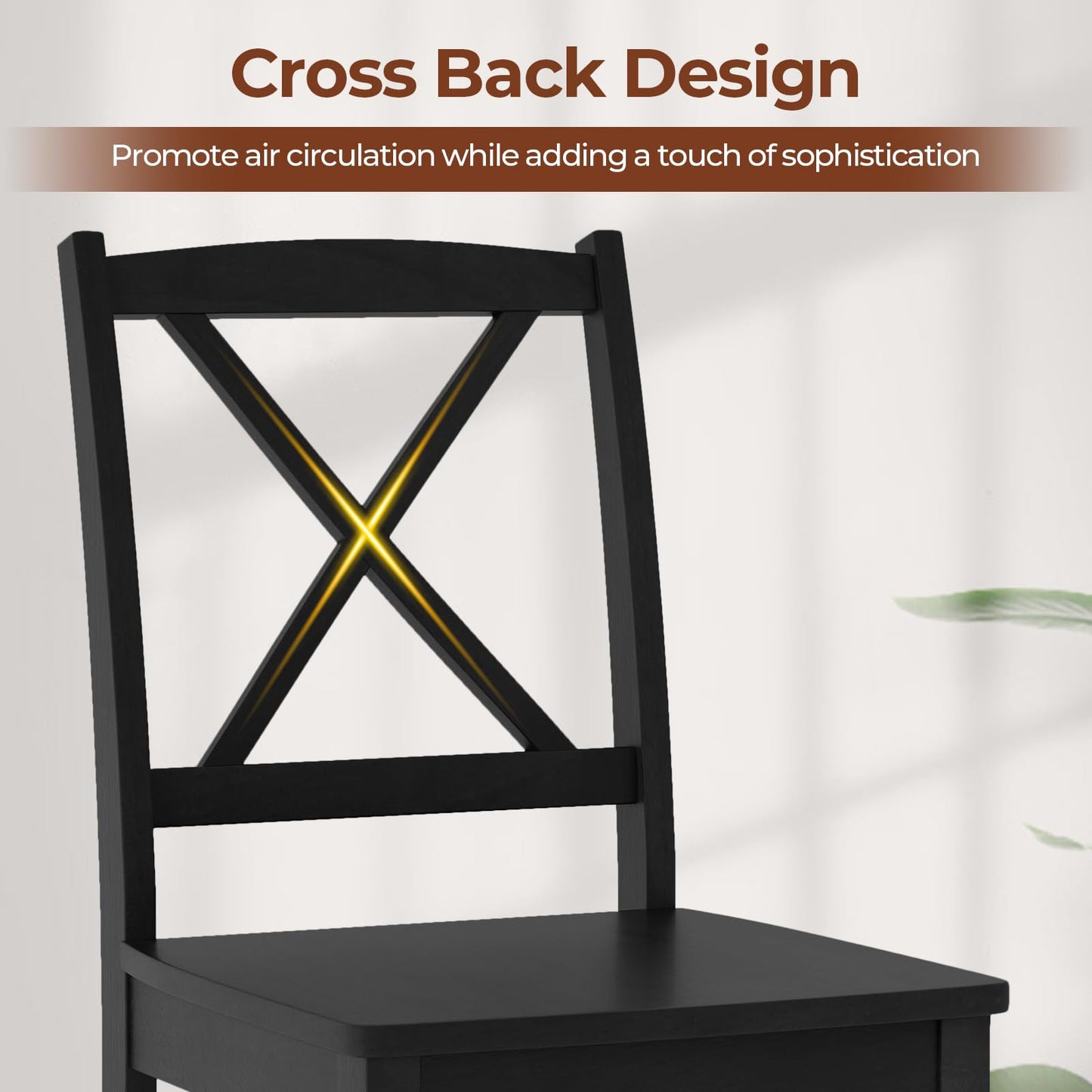 Giantex Wood Dining Chairs Set of 2, Armless Kitchen Chairs w/Rubber Wood Legs & Curved Backrest, Farmhouse Cross Back Diner Chairs, Wooden Side Chairs for Home Dining Room, Load 400 LBS, Black