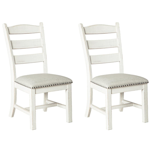 Signature Design by Ashley Valebeck Farmhouse Cushioned Dining Chair, 2 Count, Nailhead Trim, Fabric Upholstery, Solid Wood, 39" Seat Height, Whitewash