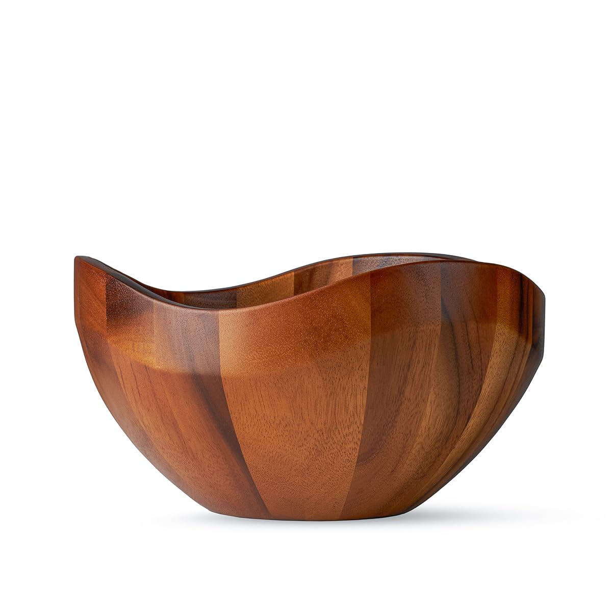 Nambé Billow Salad Bowl with Servers – 12" x 6.5" Acacia Wood & Alloy Entertaining Set – Organic Modern Salad Bowl, Decorative Tableware & Dining Centerpiece for Home & Entertaining