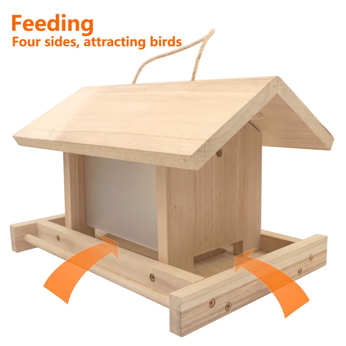 Zeqeey Hanging Wooden Bird Feeder, Outdoor Large Capacity Wood Birdfeeder for Feeding Outside Garden Wild Birds Finches Robin Sparrow Blue Jay Chickadees