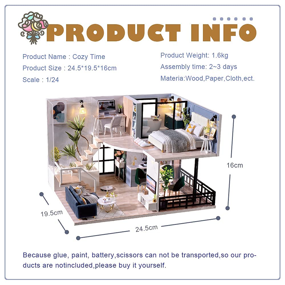 CUTEBEE DIY Dollhouse Miniature with Furniture, DIY Wooden Dollhouse Kit Plus Dust Proof and Music Movement, Creative Room for Valentine's Day Gift Idea(Cozy Time)