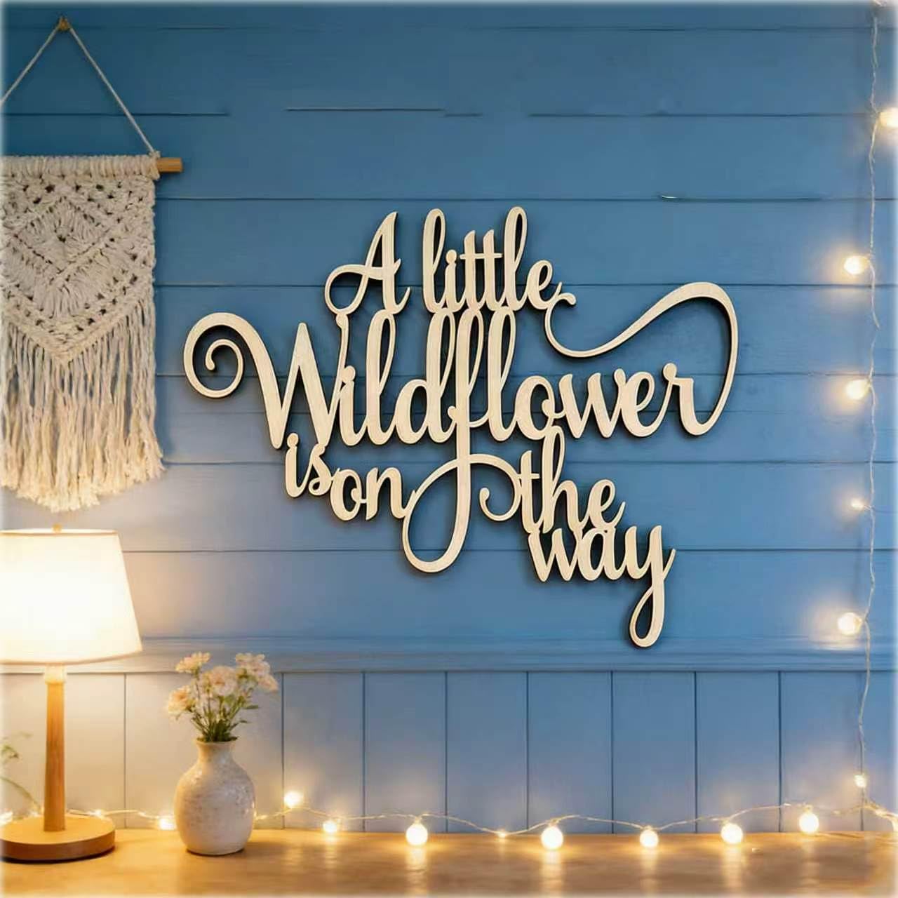 Wooden"A Little Wildflower is on The Way"wall Sign, Baby Shower Welcome Sign,Newborn Shower Yard Sign,Gender Reveal Boy/Gril Welcome Sign,Nursery Wall Decor,Photo Booth Props Door Decorations