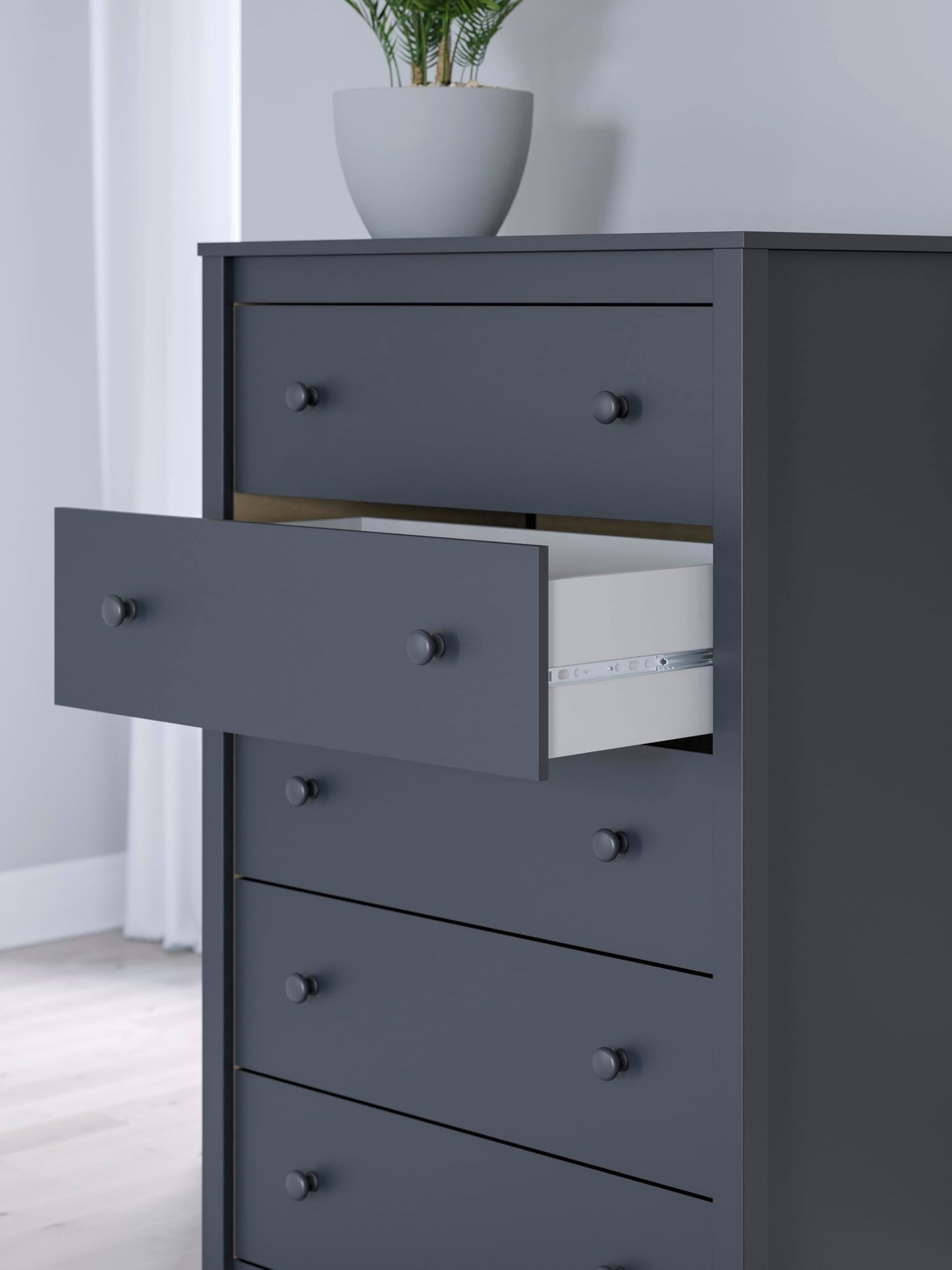 Signature Design by Ashley Simmenfort Vintage Casual Chest with 5-Smooth Gliding Drawers, Meets ASTM International Safety Standards, Matte Navy Blue Finish