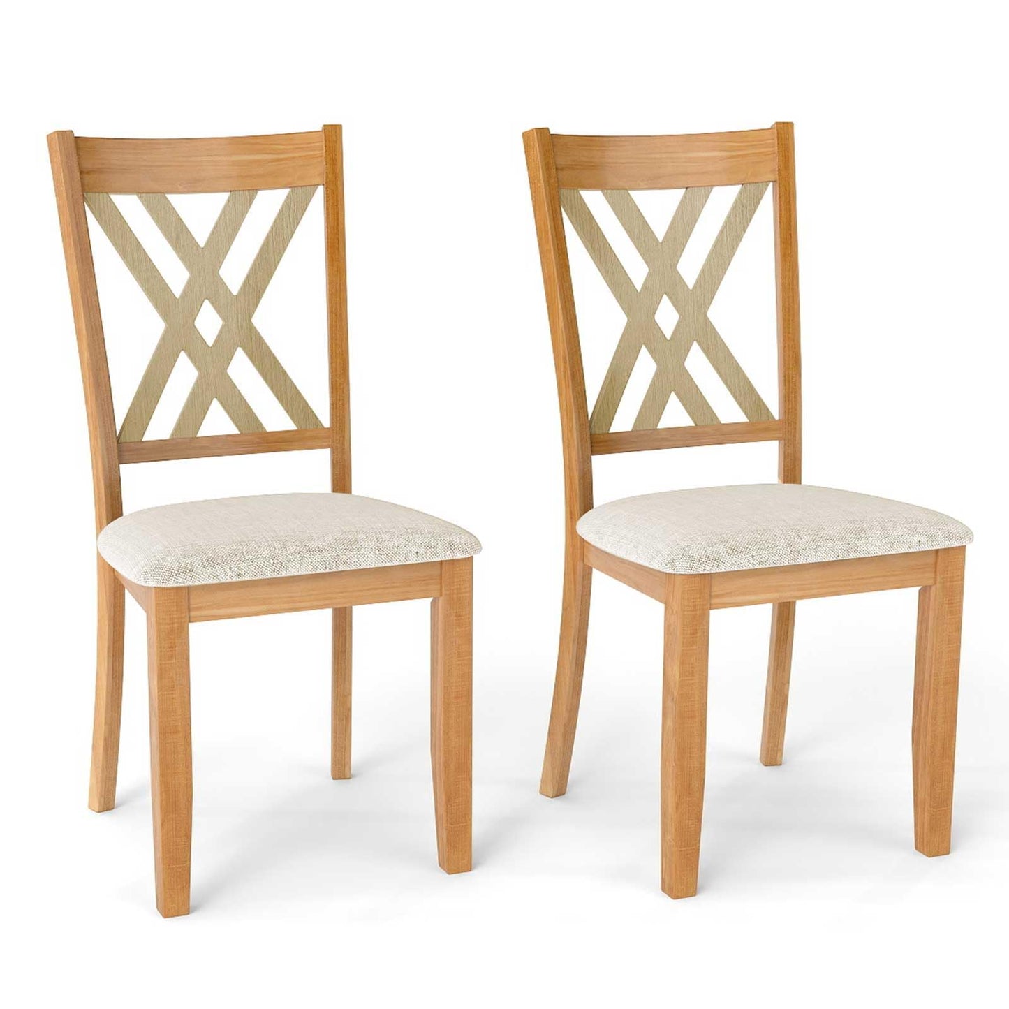 Giantex Wooden Dining Chairs Set of 2, Linen Fabric Upholstered Kitchen Chair w/Rubber Wood Frame, Wide Padded Seat, Curved Cross Back, Farmhouse Side Chairs for Dining Living Room Restaurant