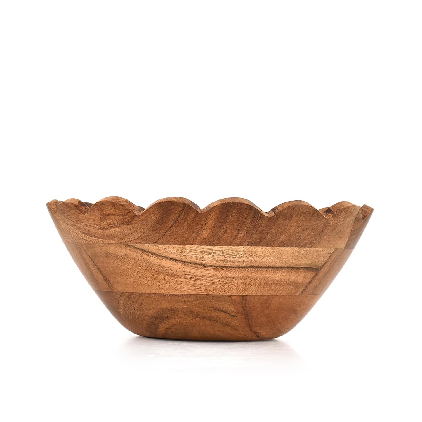 Salad Bowl Acacia Wood Elegant Scalloped Bowl Handcrafted for Salads, Fruits, – Stylish Wooden Kitchen & Tabletop Accessory (9" x 9" x 4")