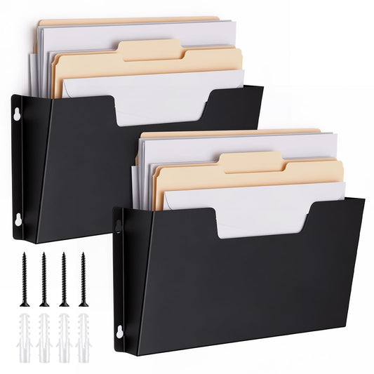 ElaraBerry 2 Pack Metal Wall File Holder, Hanging Wall Mount File Organizer, Single Pocket Letter Size, Metal Chart Holder for Office Home Document Mail Paperwork Magazine Storage Organizer