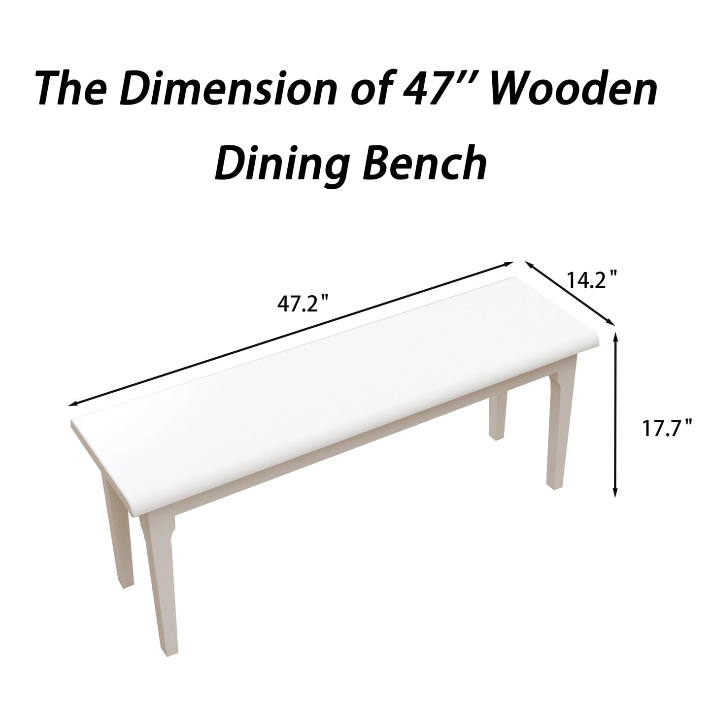 Wilk Wooden Entryway Bench, 47’’ Indoor End of Bed Bench, 100% Solid Oak Wood (White)