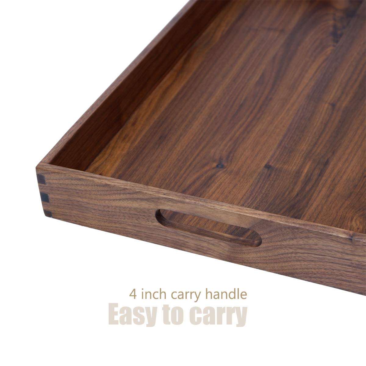 MAGIGO 22 x 14 Inches Large Rectangle Black Walnut Wood Ottoman Tray with Handles, Serve Tea, Coffee, Classic Wooden Decorative Serving Tray