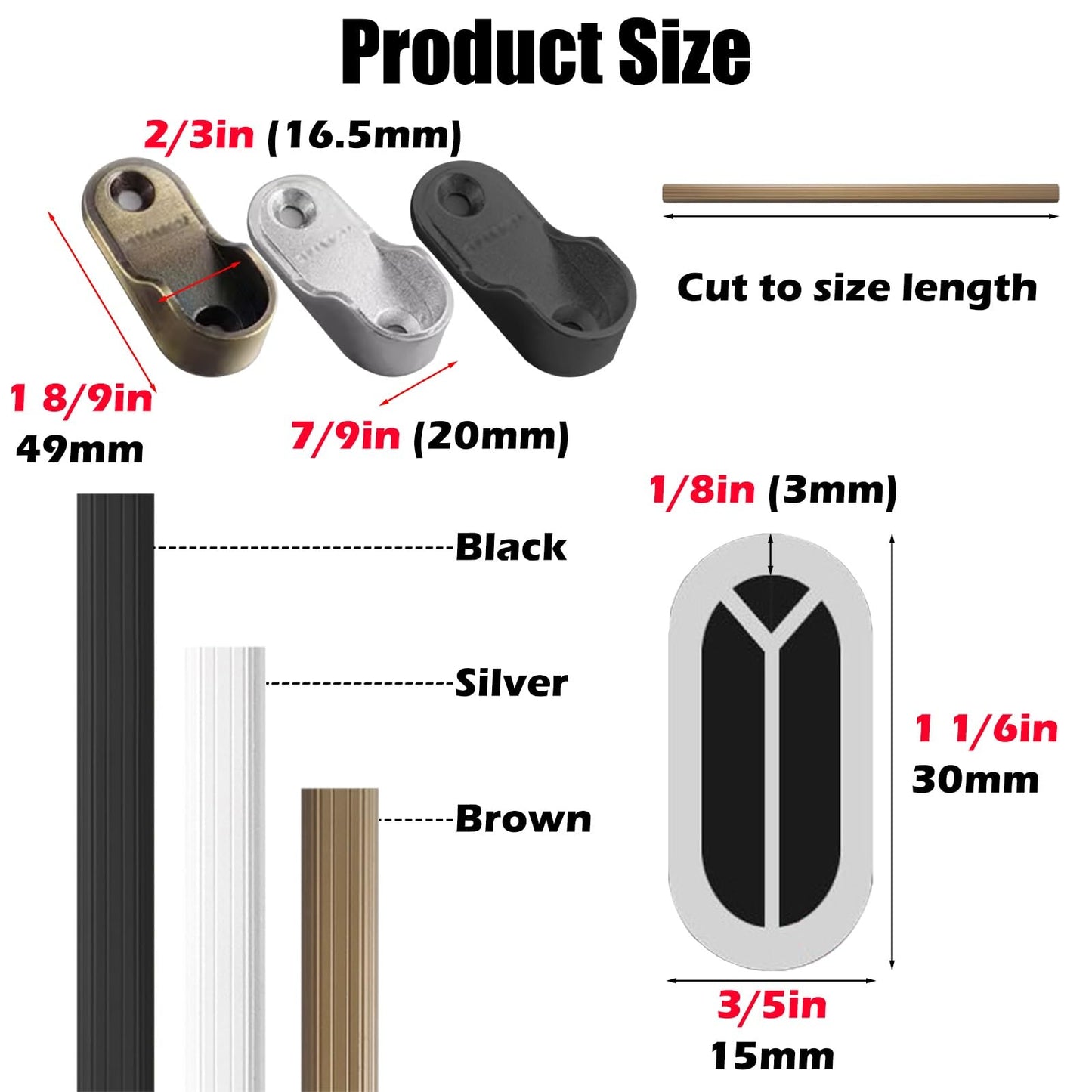 CHZFFD Wall Mounted Clothing Pole, Black Brown Silver Wardrobe Rail Heavy Duty with Brackets & Screws, Cuttable Garment Rack Bar for Hanging Clothes/Heavy Coats(Brown,106cm(41.7in))