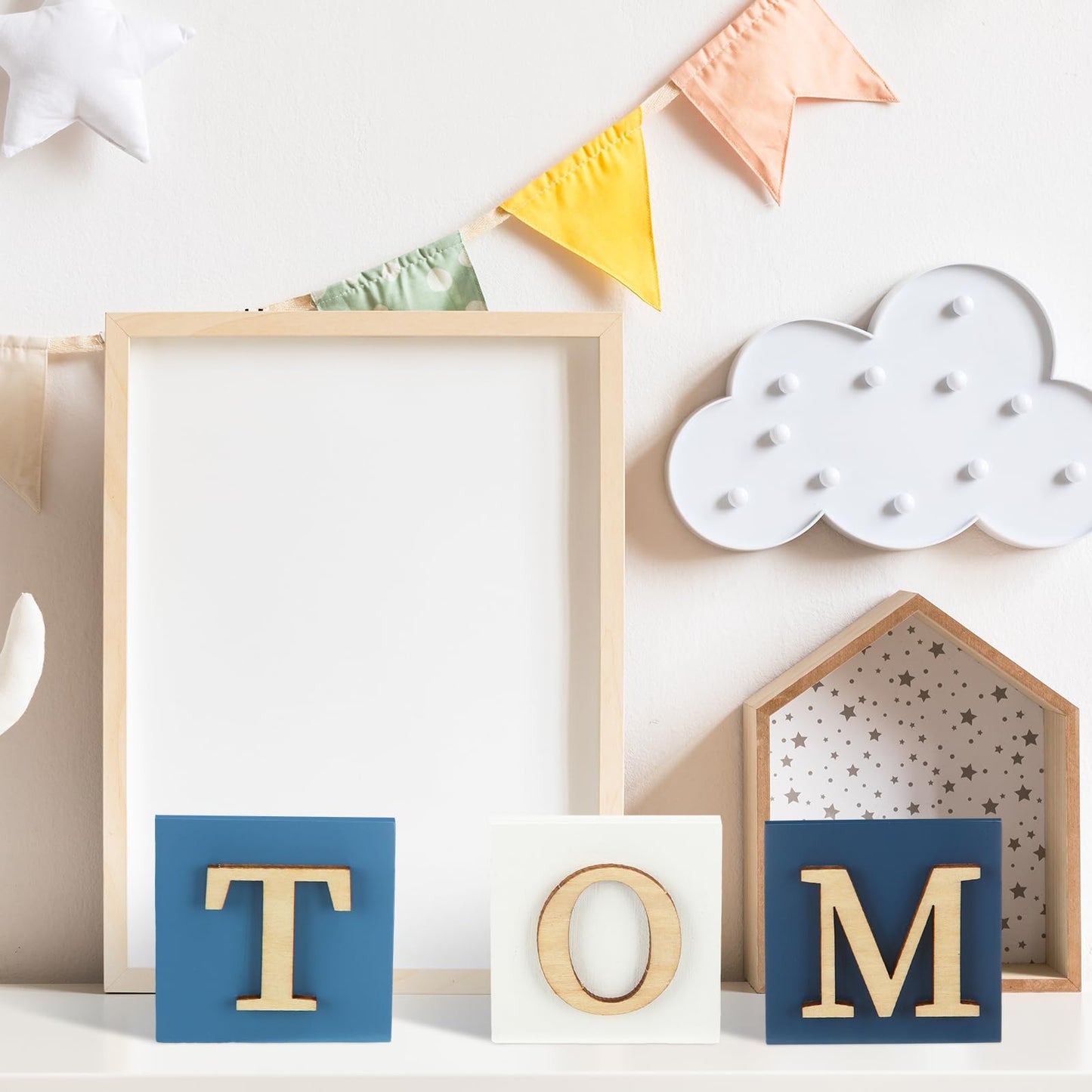 Kigley 8 Pcs Custom Wooden Name Sign 8 Letter Blocks and 78 Wooden Letter Name Wooden Cubes Wooden Blocks for Montessori Shower Name Alphabet Wood Signs