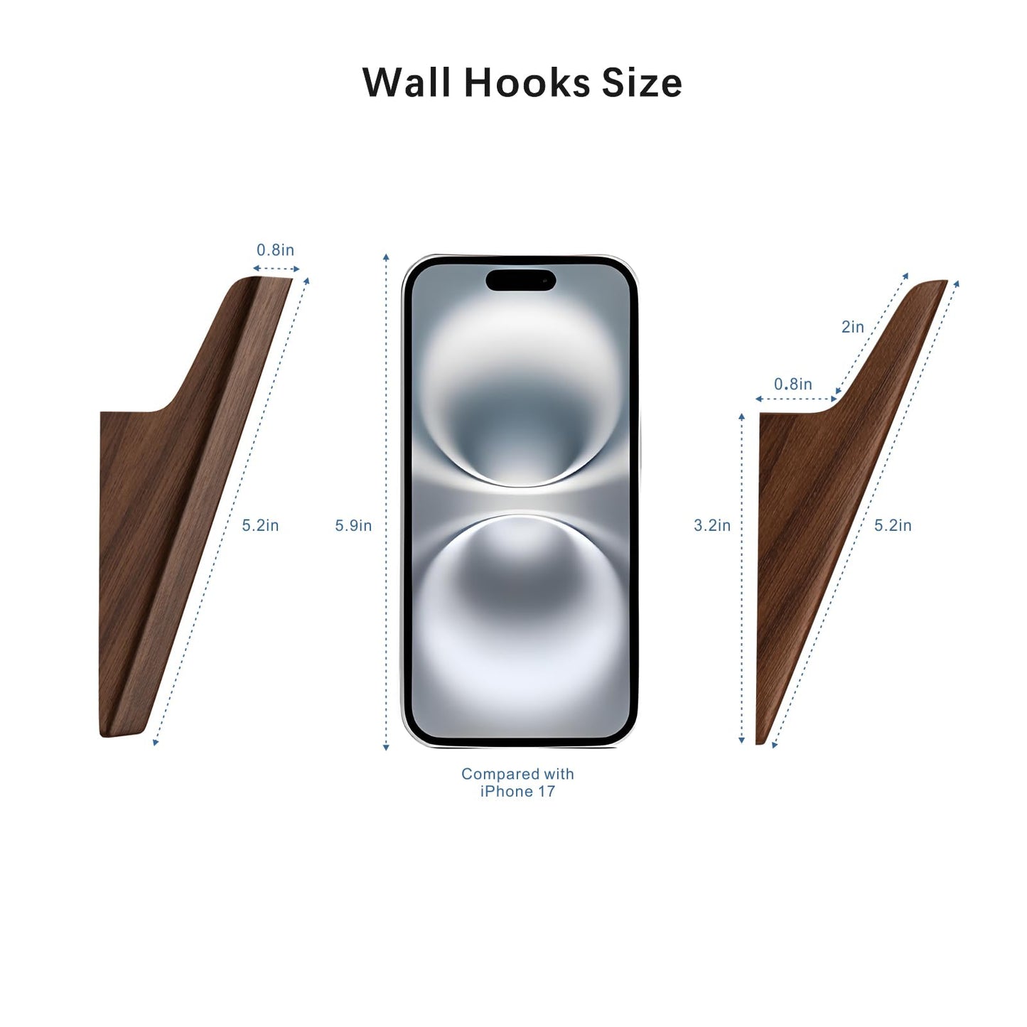 FCOWK Walnut Wood Wall Hooks - 4 Pack, Heavy Duty Coat Hooks Wall Mount for Entryway, Bathroom & Bedroom. Minimalist Wooden Wall Hooks for Hanging Coat, Hat, Bag, Towel, Backpack (Dark Walnut)
