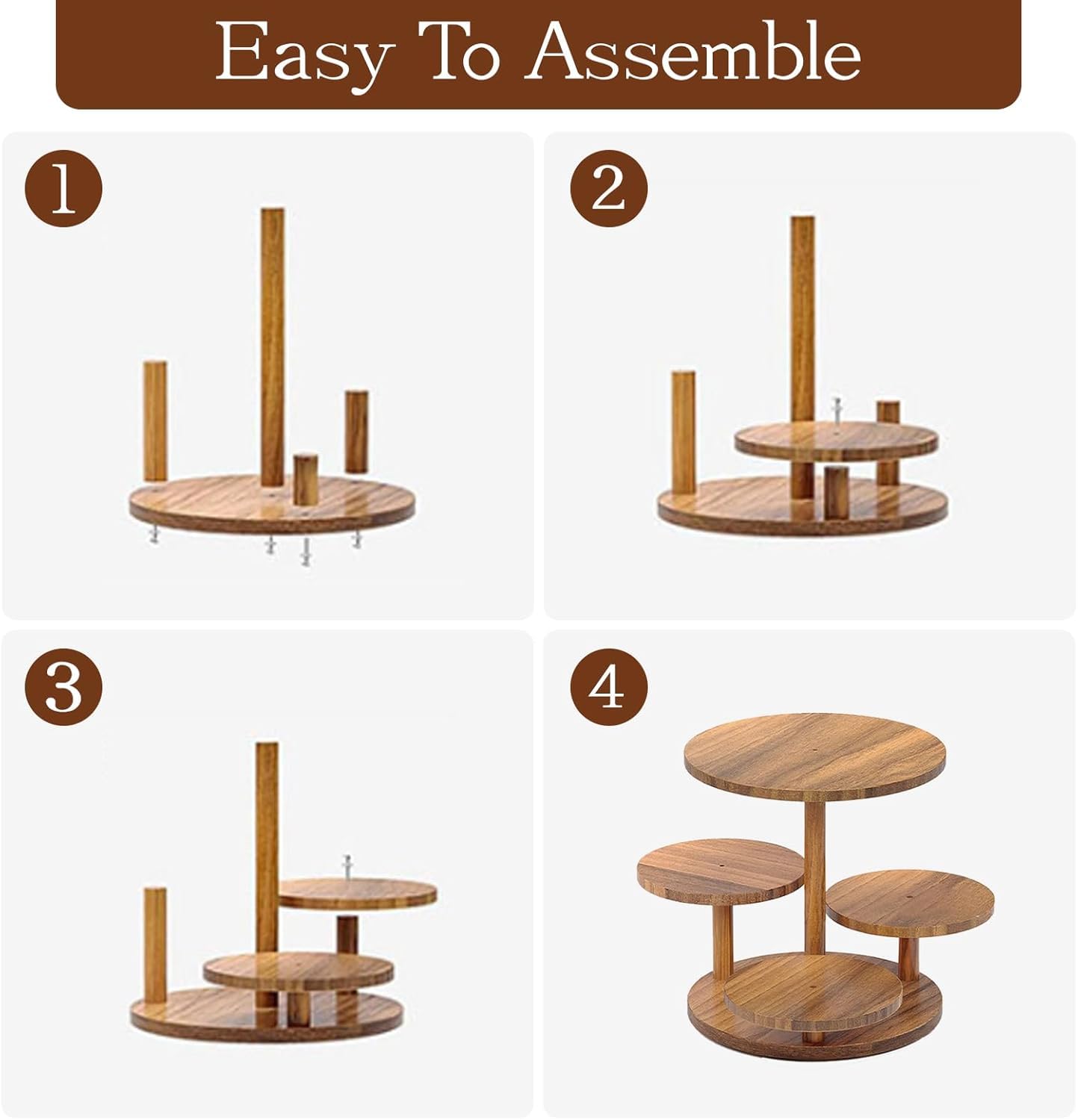 Voittozege 4 Tier Round Wood Cupcake Stand, Large Capacity Dessert Table Display Tower with Flower Shape, Rustic Farmhouse Tiered Tray Decor for Wedding and Birthday, Holds 50 Cupcakes