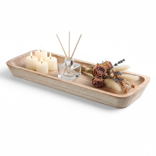 16" Decorative Bowls for Home Decor, Long Wooden Dough Bowl for Home Decors, Decorative Wood Dough Bowls, Rustic Farmhouse Decoratives Bowl Long Narrow Wooden Tray for Dining Table Decors Centerpiece