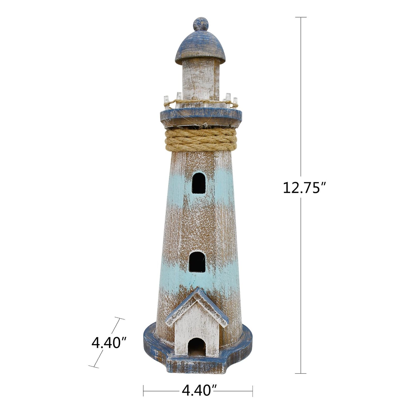 Morning View Lighthouse Decor Nautical Decoration Lighted Wood Light House Figurine Beach House Coastal Decor Table Ocean Seaside Theme Home Decor Lake House Bathroom Shelf Centerpiece 12.75"(Teal)