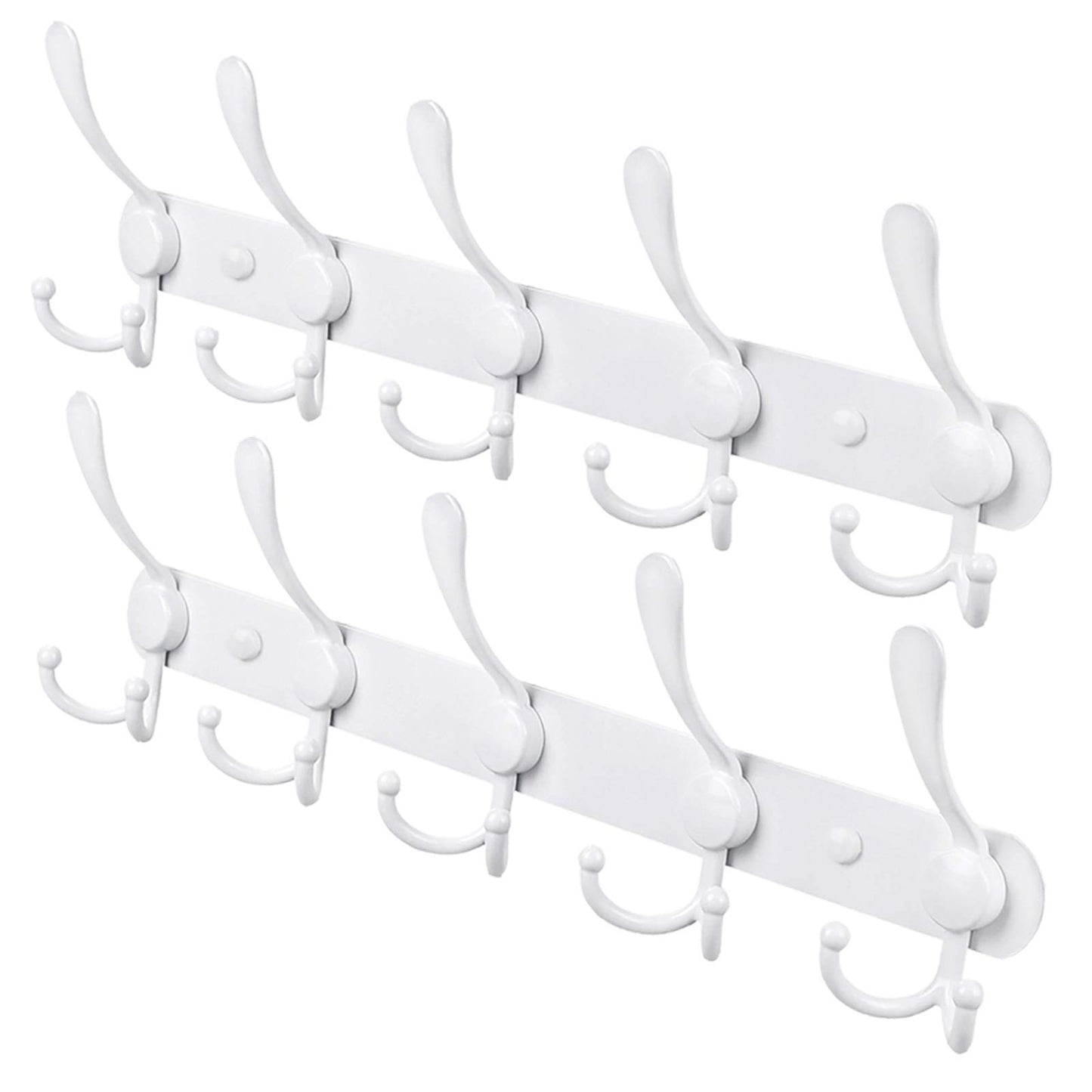 PHINGEER Coat Rack Wall Mount, Heavy Duty with 5 Tri Wall Hooks, Stainless Steel Hooks for Hanging Jackets, Hangers, Hats, Bags, Towels, Purse (White, 2Packs)