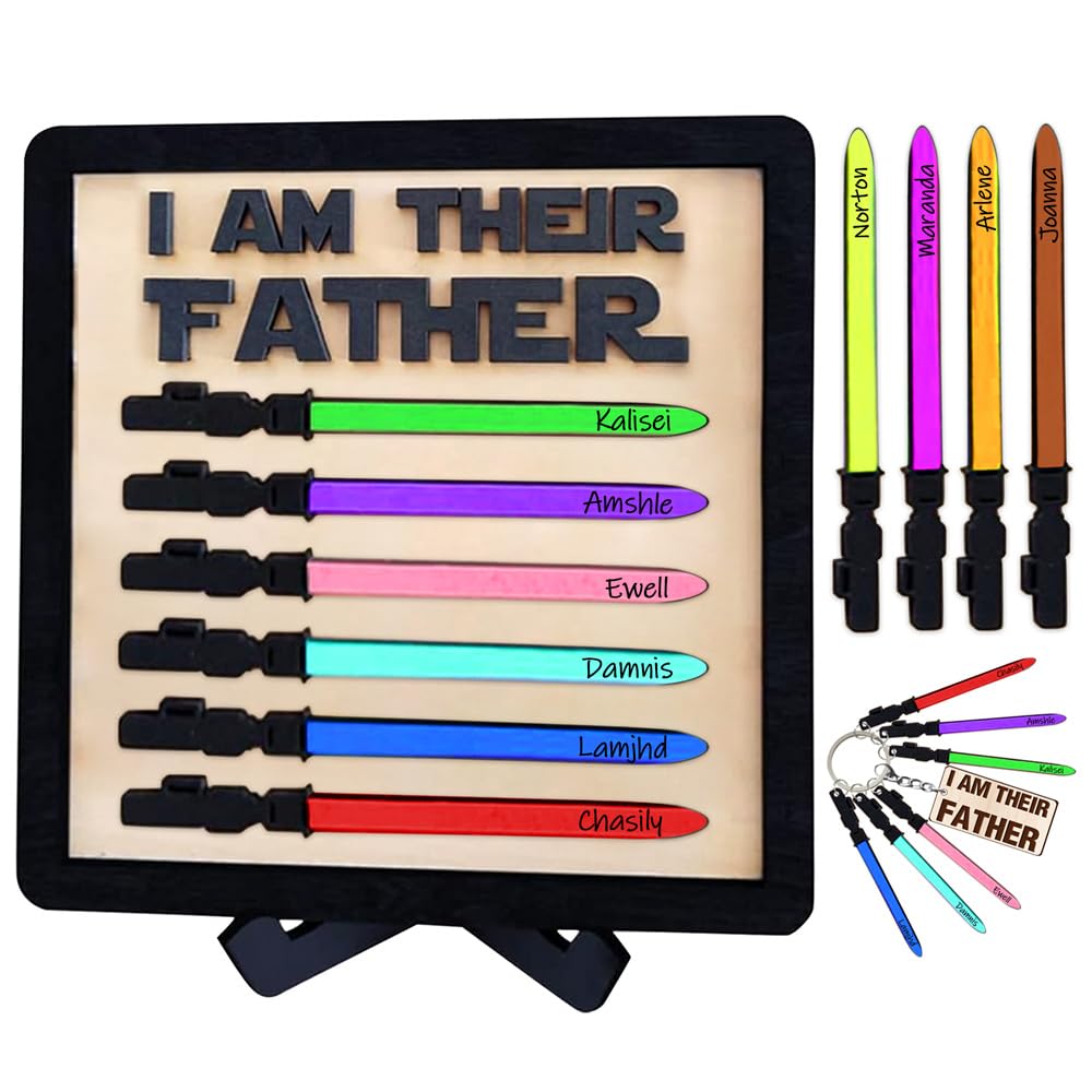Personalized 3D I Am Their Father Sign, Custom Name I Am Father Wood Sign Plaques, Father's day Wood Sign Home Decoration, Fathers day Birthday Gifts for Dad Husband from Daughter Wife Son wife