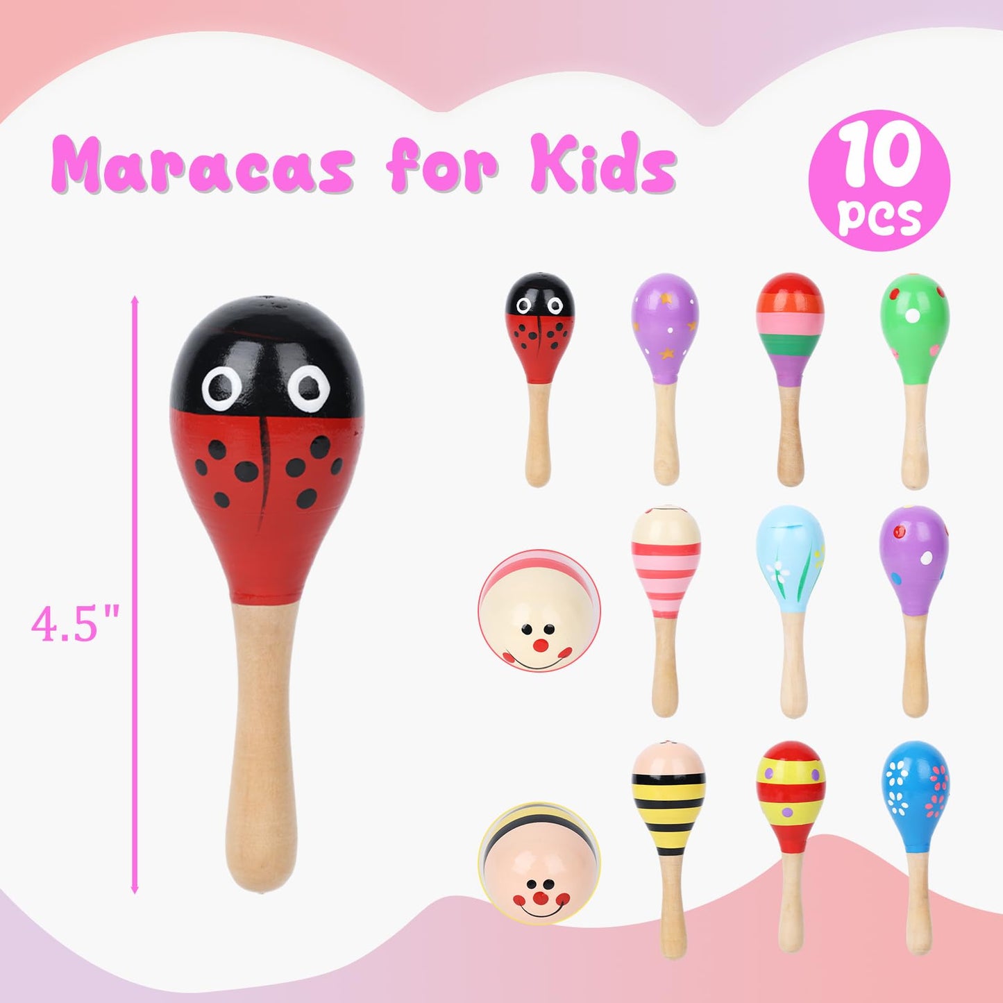 POPLAY 10PCS Mini Wooden Maracas, Maracas for Toddler Musical Instruments Wooden Shakers Baby Musical Toys Infant Learning Toys