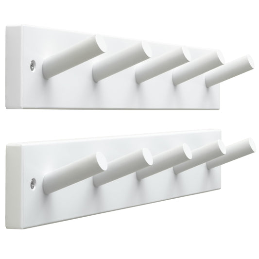 SKOLOO Wooden Wall Mounted Coat Rack,16'' Hole to Hole, 5 Pegs Bamboo Wall Hook for Hanging Clothes Robes Towels Hats,White