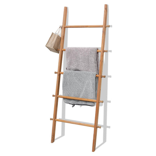 FUIN 57in Wood Blanket Ladder Living Room Decorative Wall Leaning Farmhouse Quilt Display Holder Rustic Wooden Towel Rack for Bathroom, Light Brown