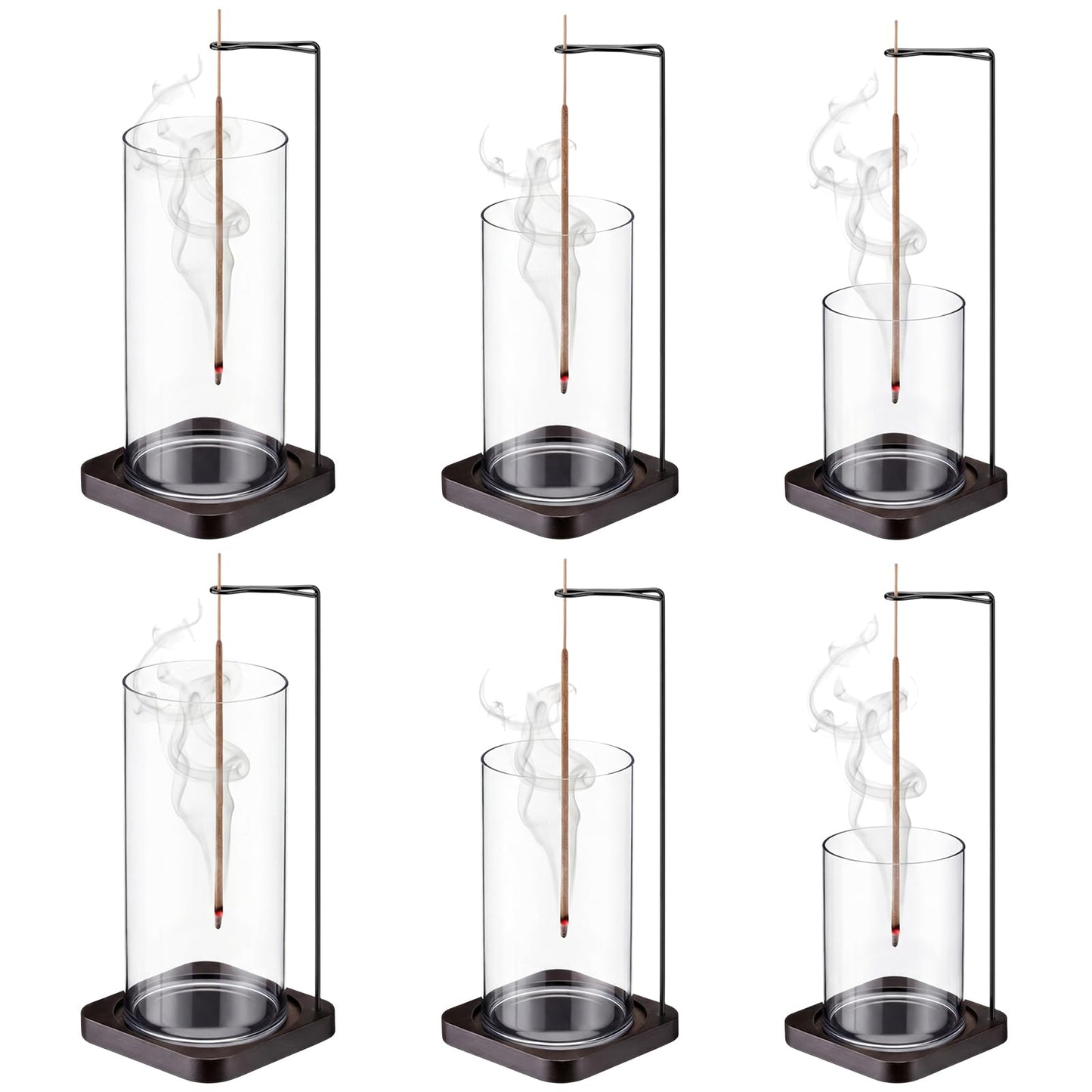 BreezeHug 6 Pack Incense Holder for Sticks Upside Down Anti-Ash Flying No Mess Wooden Incense Stick Burner with Detachable Ash Catcher Modern Vertical Incenses Holder for Yoga Spa Home, 3 Sizes