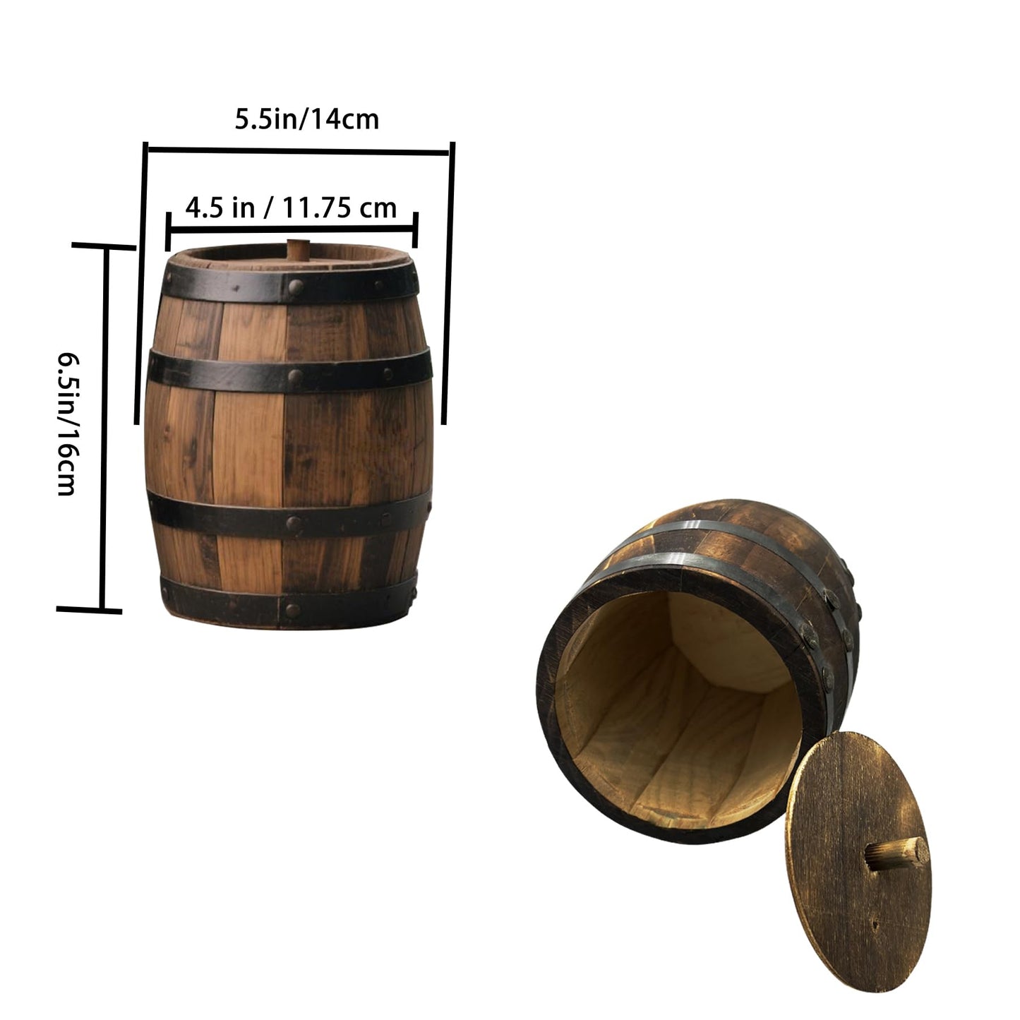 2 Pcs Wood Wine Barrel Vase 6" x 5" – Rustic Wooden Flower Vase Planter for Wedding Reception, Home Indoor Outdoor Garden, Kitchen, Party Table Decoration