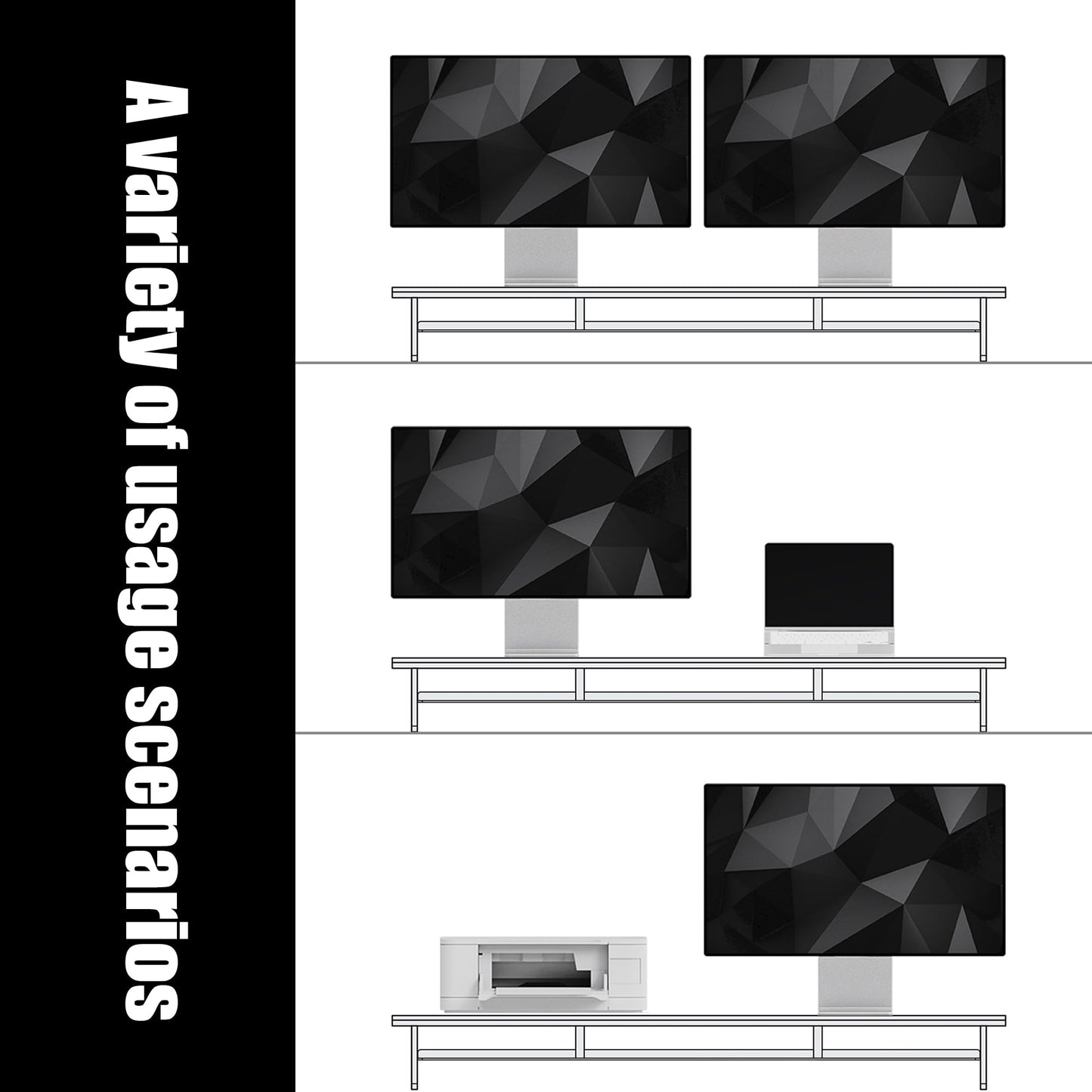 FENSULN Dual‑Tier Monitor Stand for Modern Desk Setup – Minimalist Wooden and Metal Riser Shelf with Transparent Acrylic Feet for Dual Monitors, Laptops, Home Office Aesthetic，Brown and White