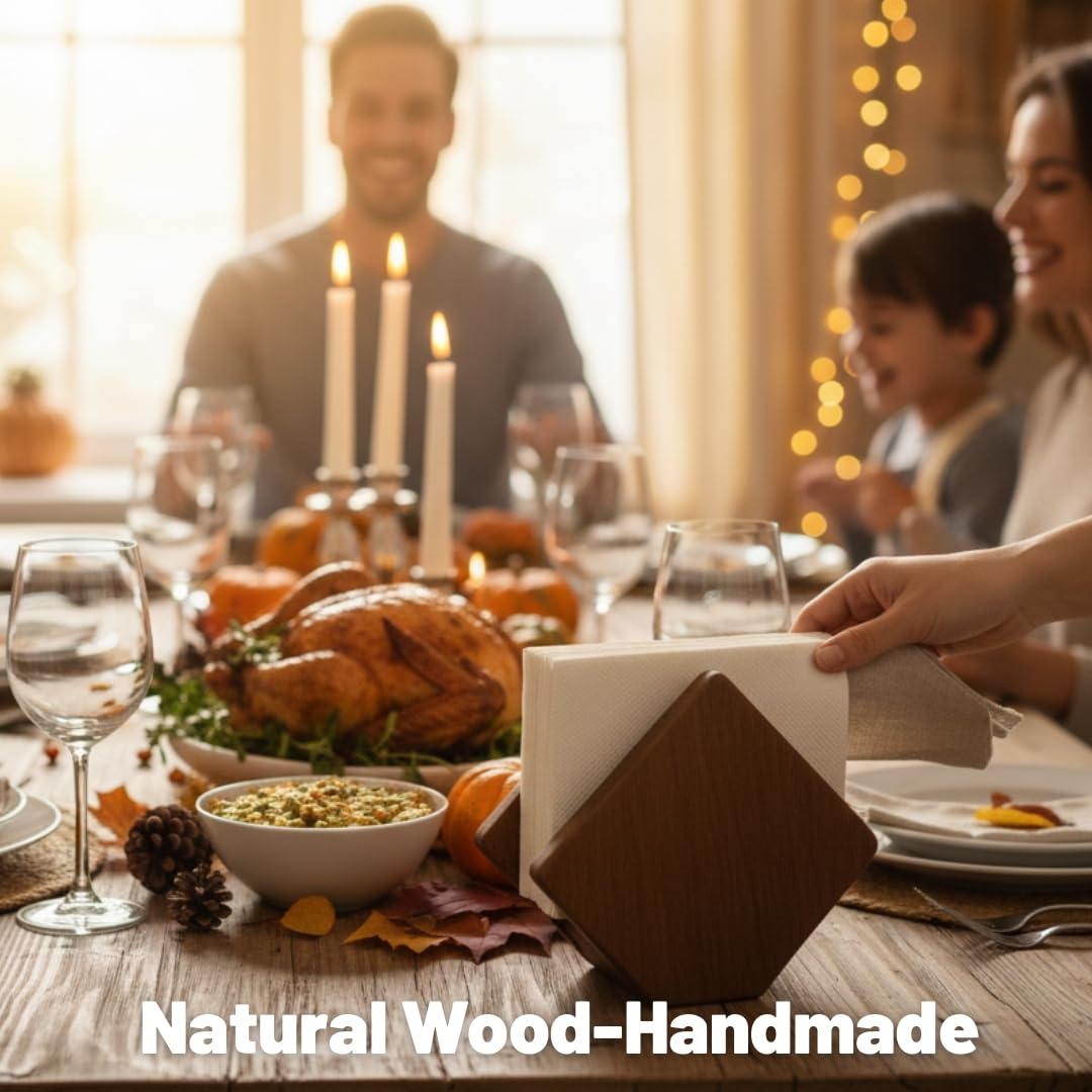 LO-MAS Acacia Wood Napkin Holder for Table, Wooden Upright Napkin Holders for Kitchen, Standing Napkin Dispenser for Kitchen Dining Room Party Cocktail Outdoor Use
