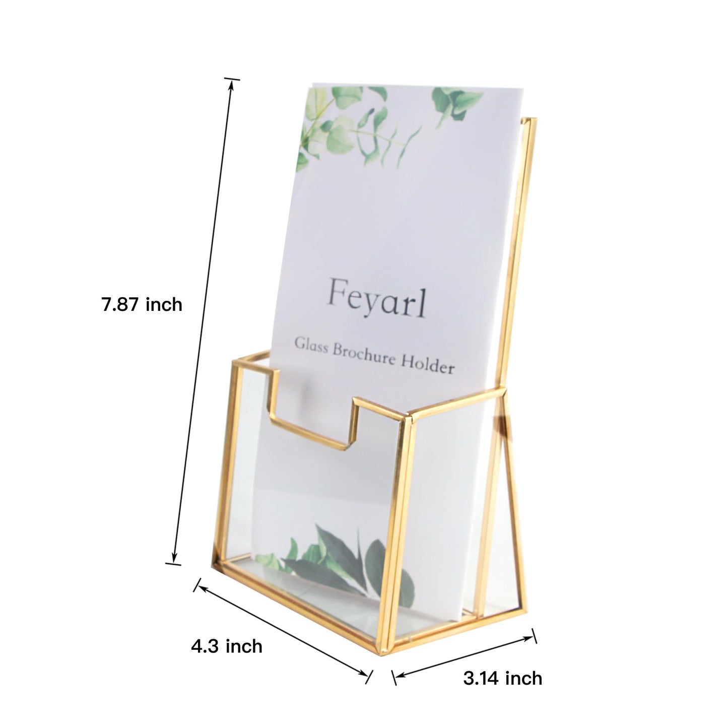 Feyarl 2 Pack Gold Glass Trifold Brochure Holder 4 Inch Flyer Pamphlet Display Stand for Office Reception Desk Countertop Literature Rack