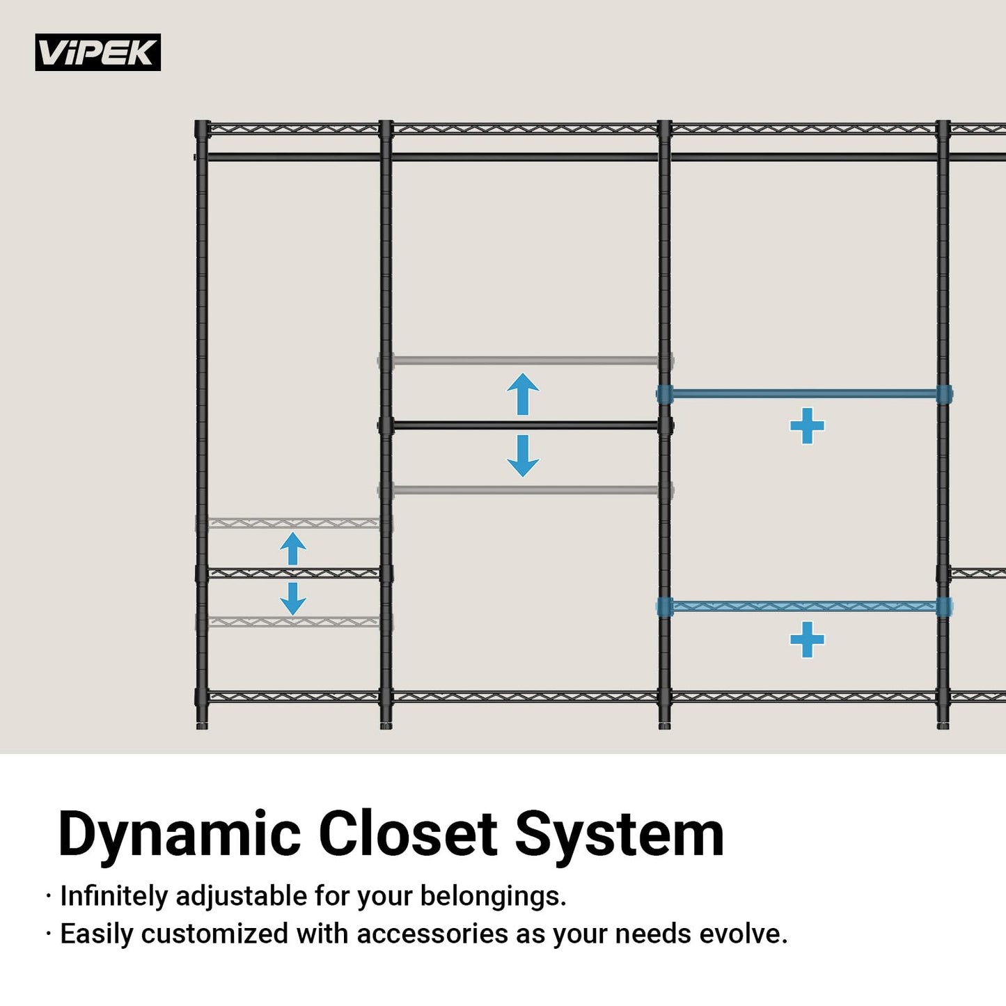 VIPEK V7 Garment Rack for Hanging Clothes Heavy Duty Clothes Rack with Shelves, Portable Closet Racks Metal Clothing Racks 5 Tiers Freestanding Closet Wardrobe System, Max Load 670lbs, Black
