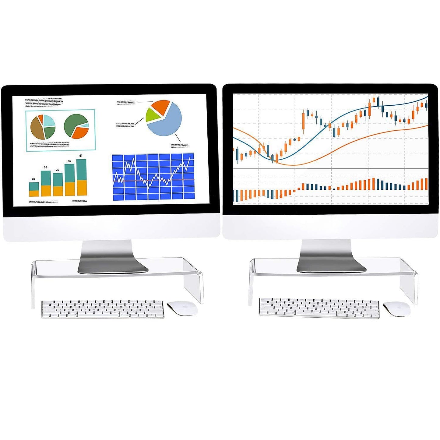 Jetec 2 Pcs Acrylic Monitor Stand Desktop Video Acrylic Monitor Riser Desk Shelf Computer Stand for Laptop TV Computer Screen Desk Organizer Teacher's Day Supplies (Clear, 16 x 8 x 3 Inch)