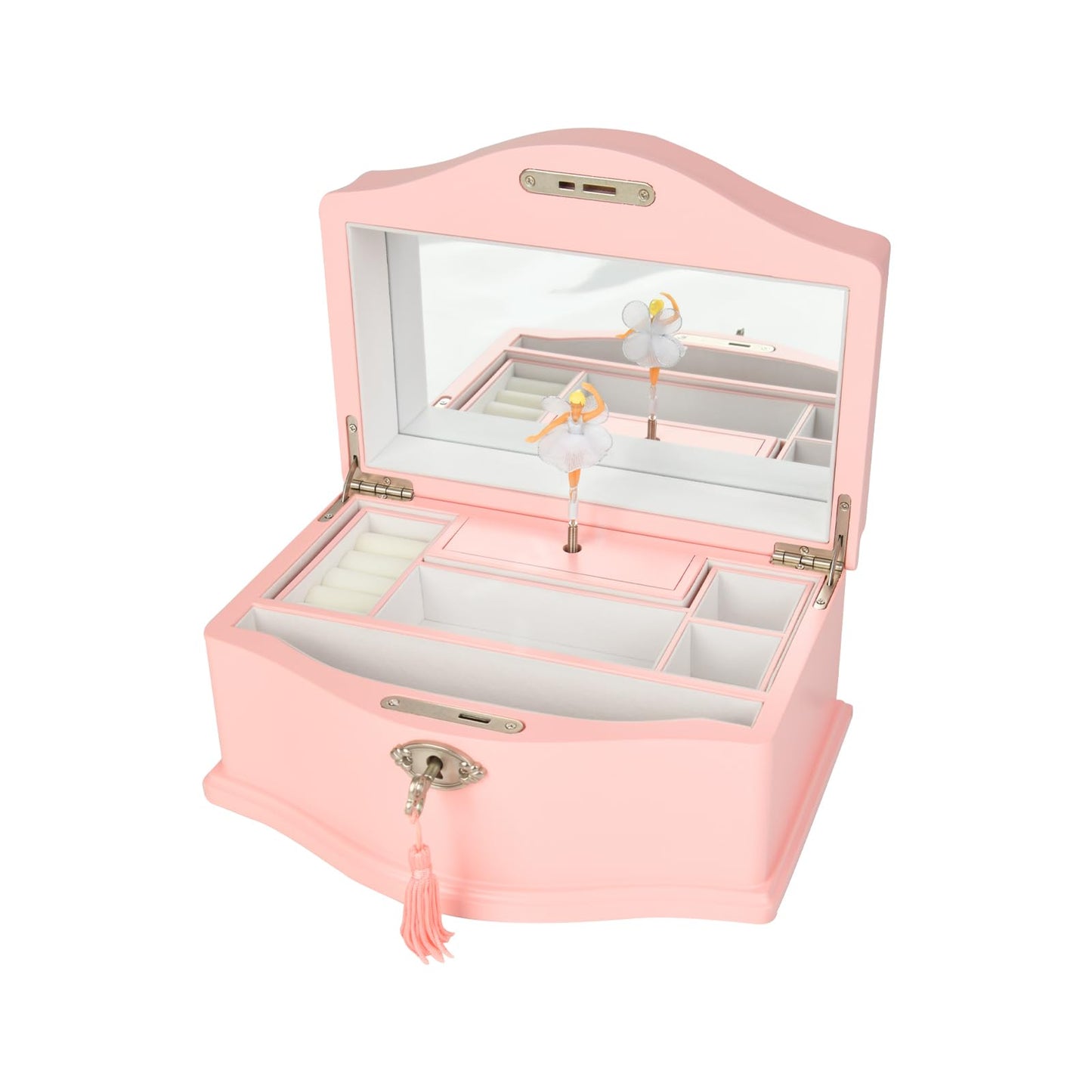 Elle Jewelry Box - Ballerina Jewelry Organizer and Swan Lake Wind-Up Music Box for Girls and Teens, Accessories and Keepsake Wooden Storage with Lock and Mirror, Charming Room Decor and Gift, Large