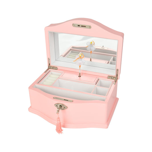Elle Jewelry Box - Ballerina Jewelry Organizer and Swan Lake Wind-Up Music Box for Girls and Teens, Accessories and Keepsake Wooden Storage with Lock and Mirror, Charming Room Decor and Gift, Large