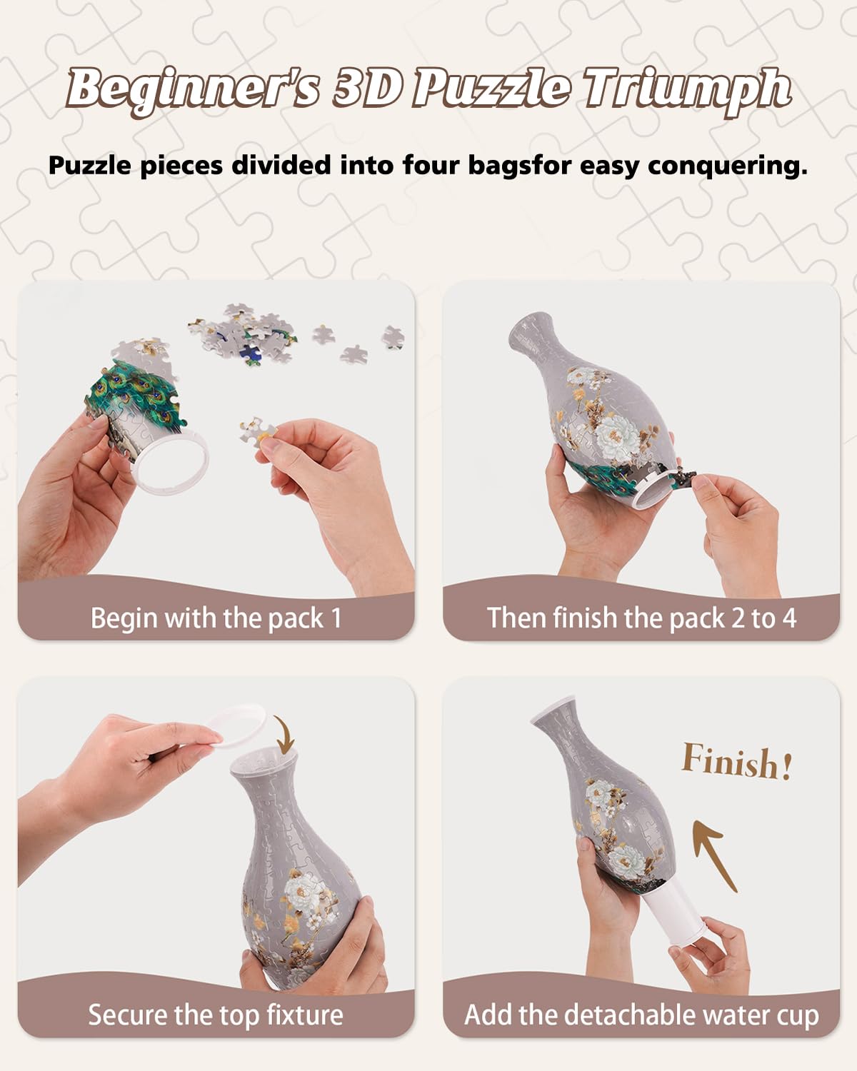 KAAYEE 3D Puzzle Vase, DIY Flower Vase Puzzle for Adults, Artistic Home Decor & Stress Relief Craft, Unique Gift for Birthday Housewarming (Peacock)