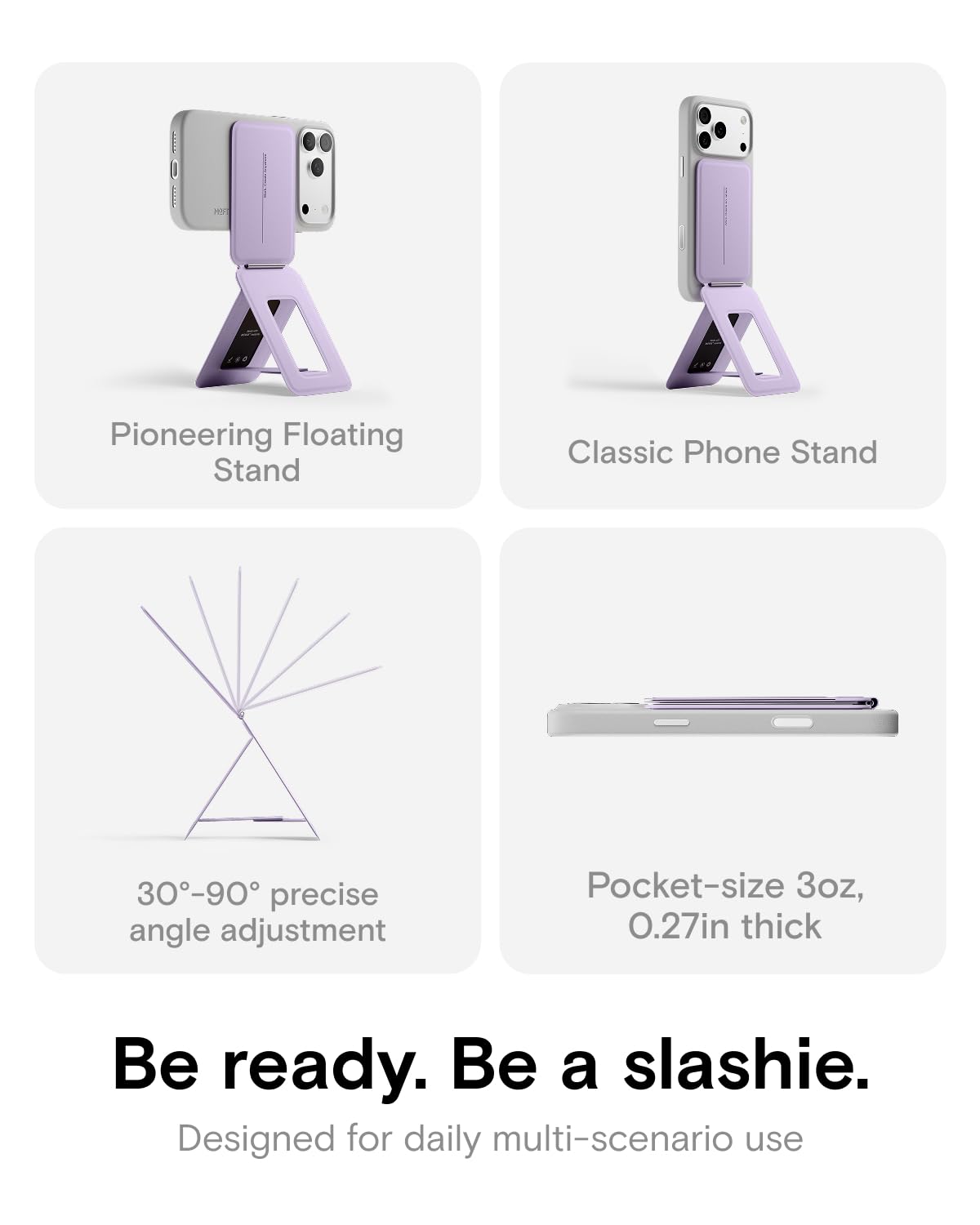 MOFT Phone Tripod Stand Selfie Stick for iPhone, Multi-Angles iPhone Stand, Lightweight & Portable Phone Holder, Strong Magnets, MOVAS Vegan Leather, Travel Essentials, Peony (Without Card Slot)