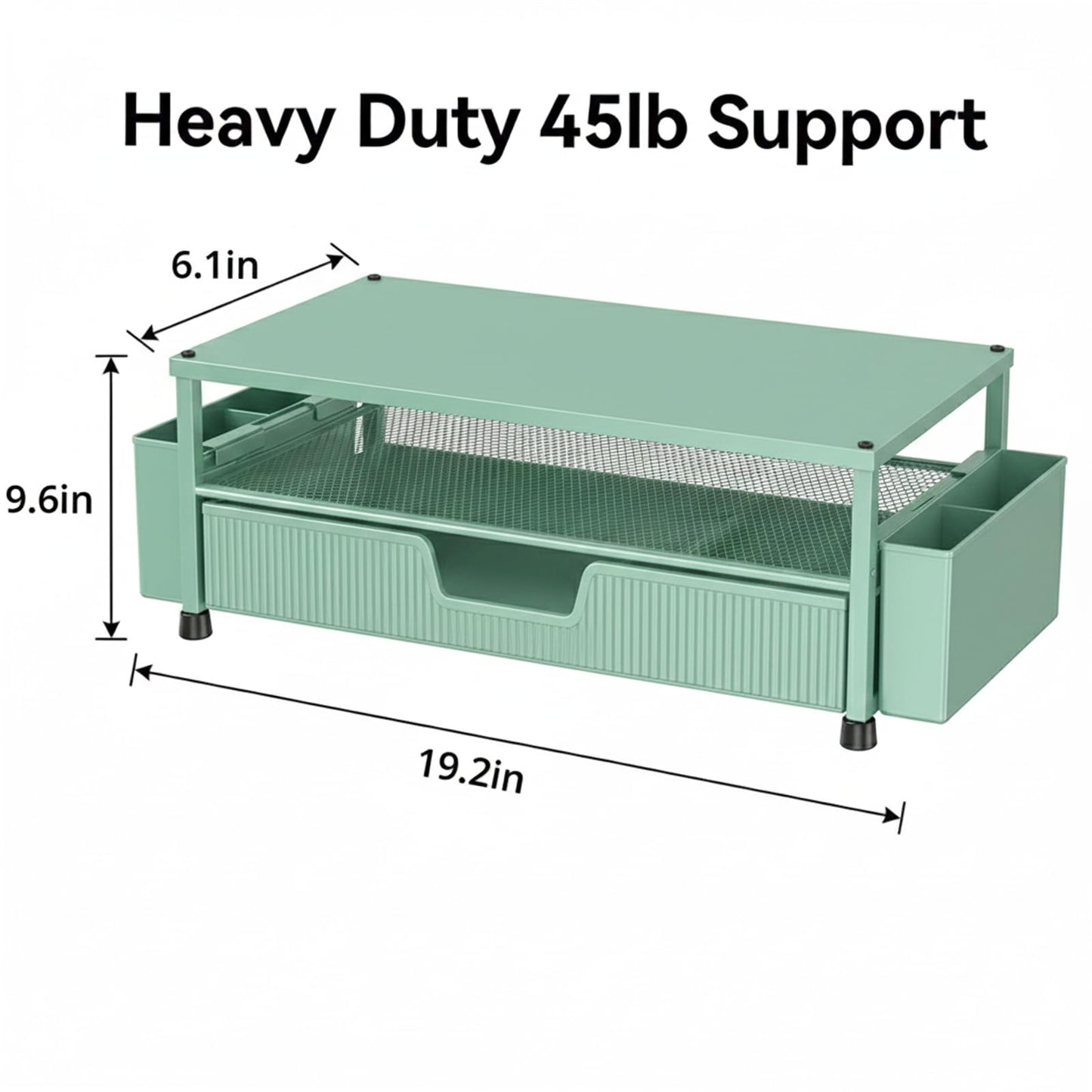 ECOLOVI Desk Organizer and Accessories, 2-Tier Computer Monitor Stand Rise with Storage Drawer & 2 Pen Holders, Laptop & Printer Stand for Desktop, Workspace Organizers for Office Supplies (Green)