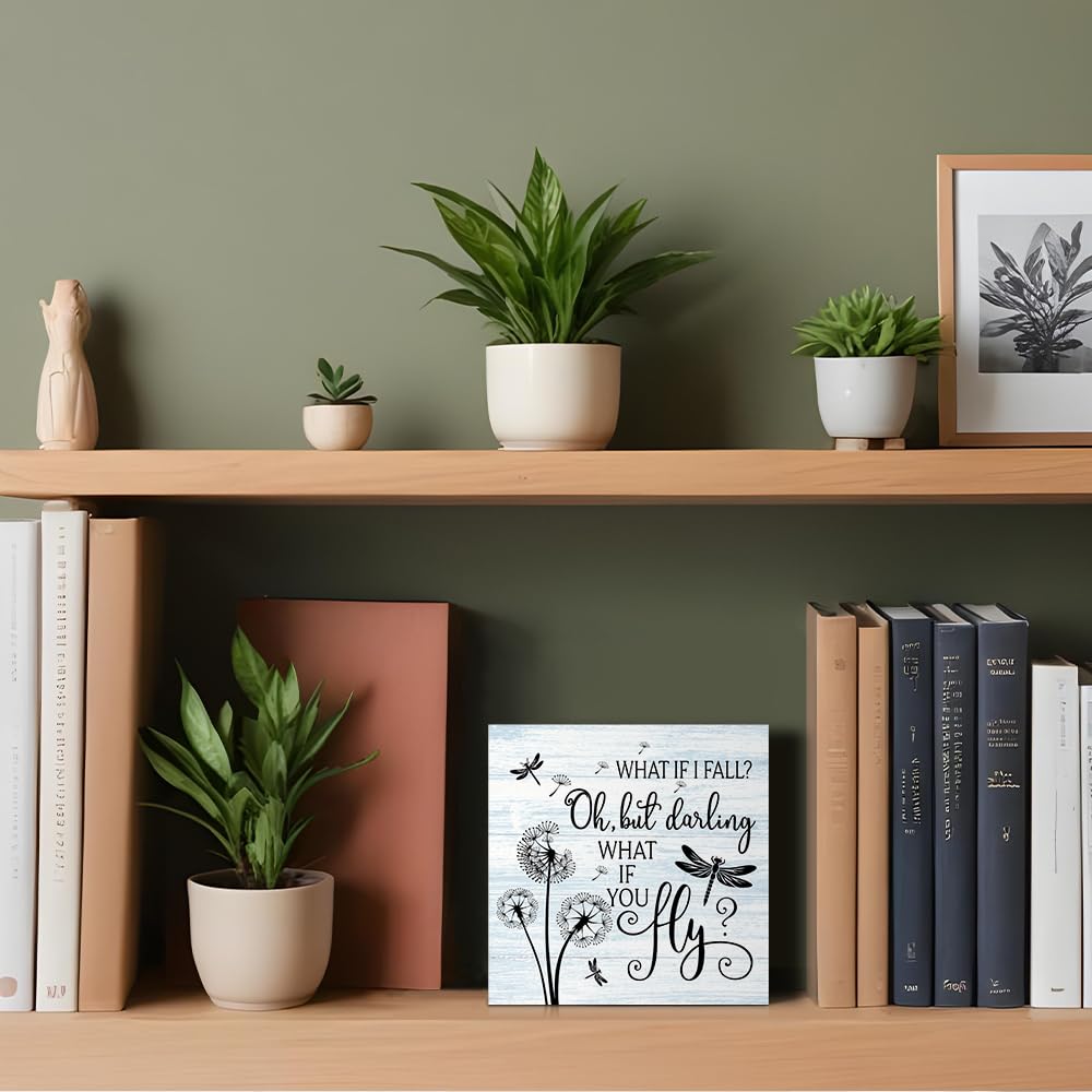 PUVOXHO But Darling What If You Fly Wooden Sign Desk Decor for Home Office Farmhouse Bedroom, Yoga Spa Room Decor, Inspirational Gifts for Women Boss Leader Supervisor Coworkers Family Friend BFF
