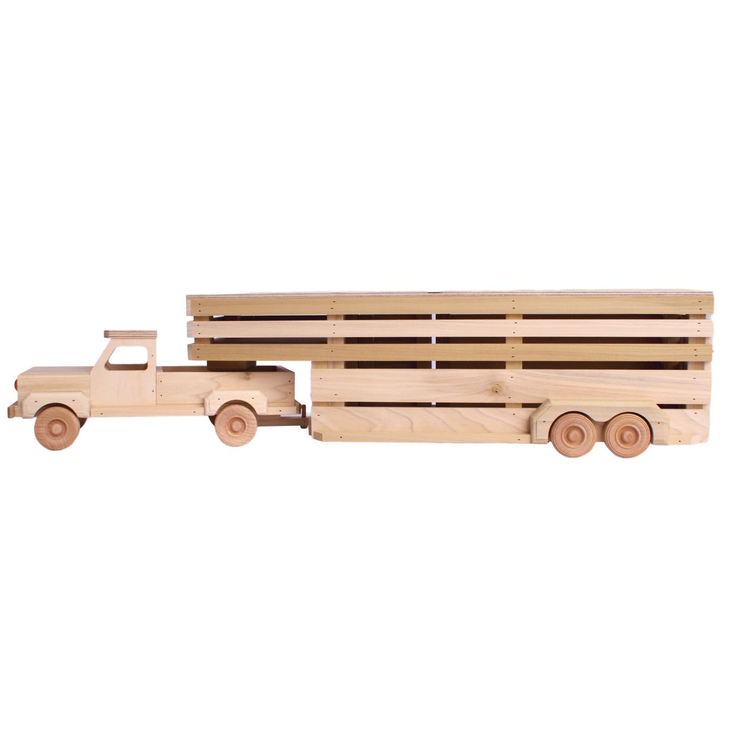 AmishToyBox.com Wooden Toy Pickup Truck & Gooseneck Horse Trailer Set