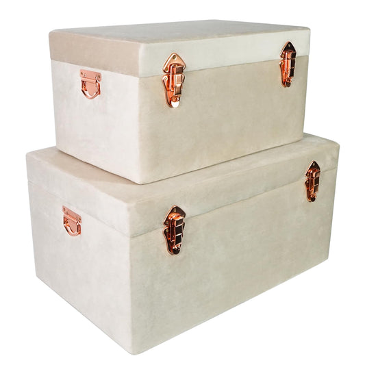 DreamsEden Large Velvet-covered Storage Box, Decorative Wooden Chest with Hinged Lid, Soft-touch Trunks for Home Decor, Jewelry Armoire