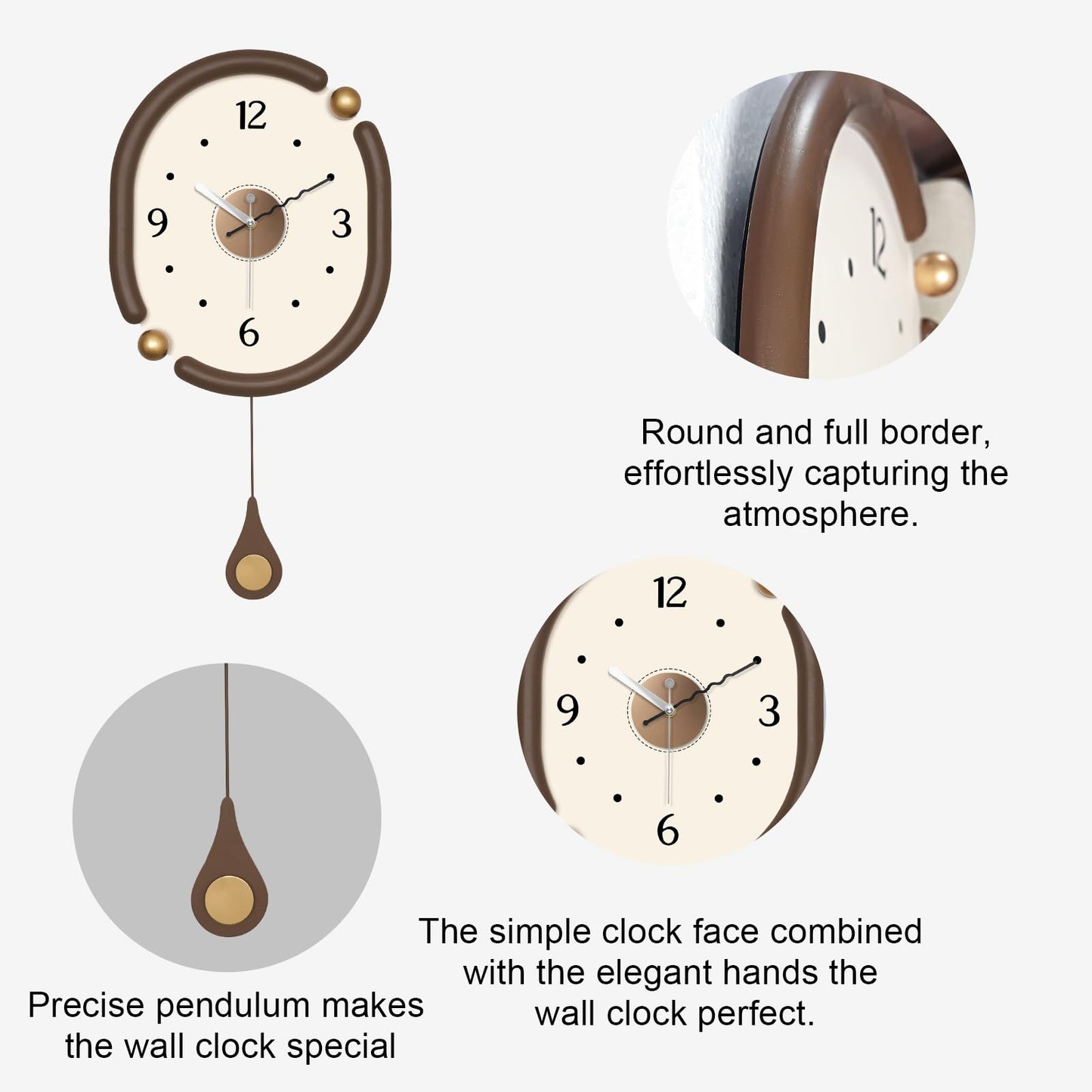 FIXNEO Wood Wall Clock Decorative for Living Room Decor 14 Inch Modern Design - Quiet Battery Operated Wall Clock Non Ticking Analog Quartz Movement, for Farmhous,Kitchen,Bedrooms