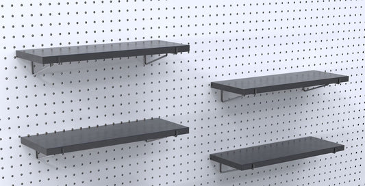 KINOMI Heavy Duty Pegboard Shelves, Value Set of 8 Pack Pegboard Shelf Brackets and 4 Pack Peg Board Shelves for Garage, Home, Garden, Tool Shed (Black)
