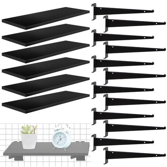 Alffun 6 Pack Gridwall Shelf with Metal Brackets, 16"x 8" Wooden Gridwall Shelves Heavy Duty Gridwall Shelving Organizer Accessories for Garage, Visualizer, Workbench and Bitchenette (16x8x0.6)
