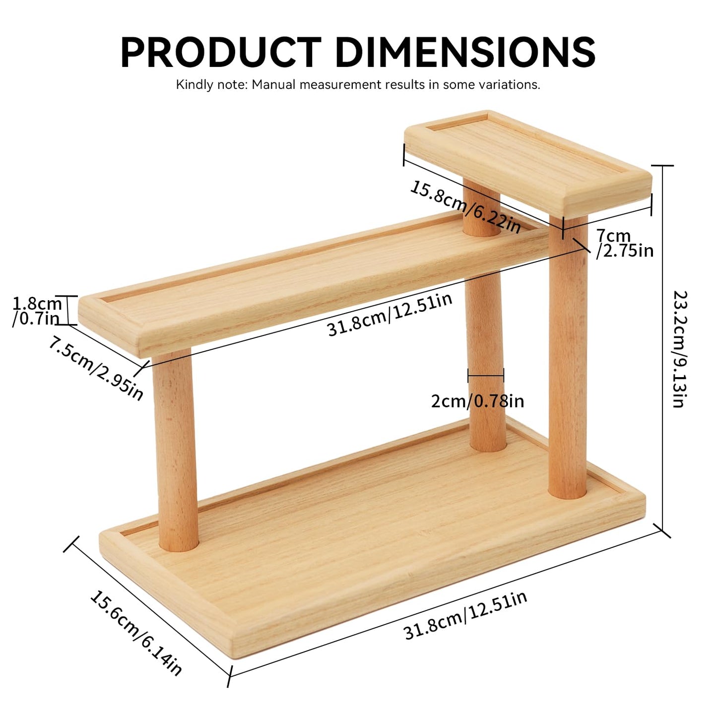 KIRIGEN 3-Tier Decor Display Riser, Paulownia Wood Step Shelf with Beech Supports, Wooden Countertop Stand Organizer for Entryway, Bedroom, Vanity for Perfumes, Cosmetics, Jewellery, Keys ZWJ-NA