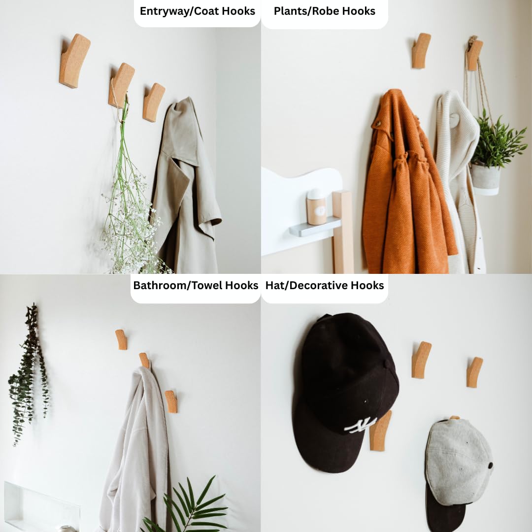 Magnifico Wooden Wall Hooks – Set of 2 – Rustic Wood Coat Hooks for Hanging Towels, Hats, Bags, Purse, Backpack, Keys, Robe – Scandinavian Minimalistic Rustic Bathroom & Entryway Hooks (Beech Wood)