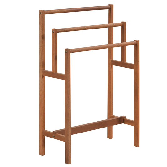 HOMGX Towel Rack & Drying Stand, Freestanding Wooden | 3-Tier Wooden Towel Holder | Sturdy Bathroom Drying Rack | Teak Oil Finish | Compact Vertical Storage | Poolside & Outdoor Use