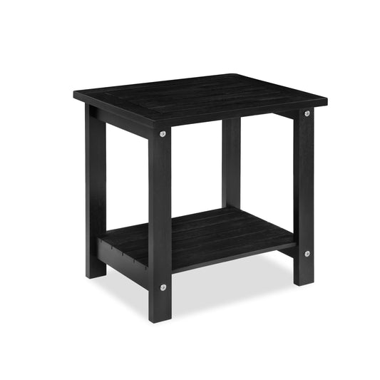VICTORY RELAX Solid Acacia Wood Side Table with 2-Tier Storage, Weather-Resistant Outdoor Indoor End Table, Black Rustic Color Night Stand